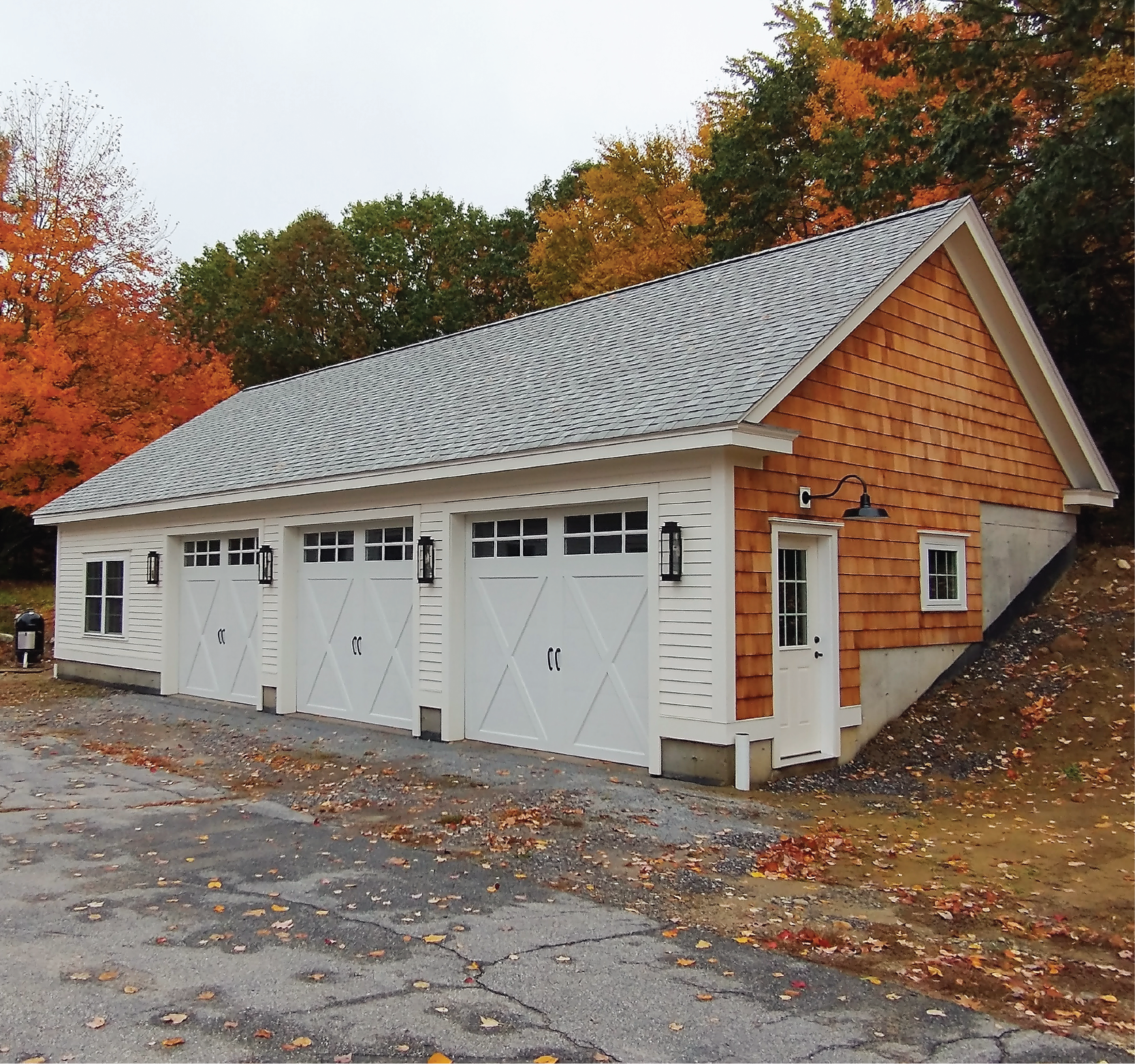 Garage with cedar shingle accents